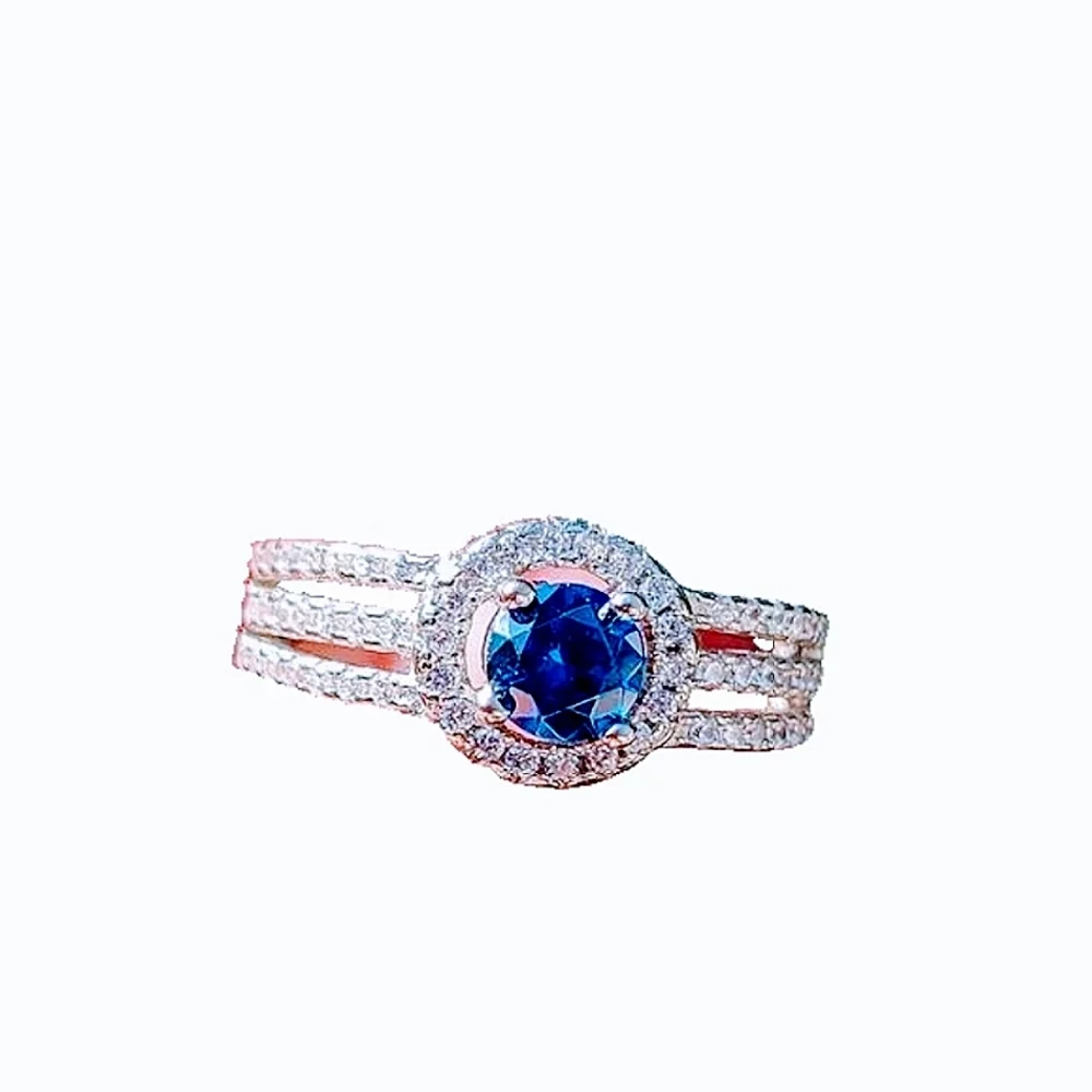 NEW Platinum‎ Plated Sapphire Pave Diamond Simulant Ring